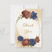 テラコッタ海軍ブルーフローラ結婚グリーン サンキューカード (正面)