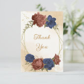 テラコッタ海軍ブルーフローラ結婚グリーン サンキューカード (スタンド正面)