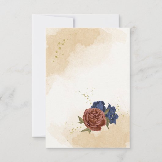 テラコッタ海軍ブルーフローラ結婚グリーン サンキューカード (裏面)