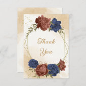 テラコッタ海軍ブルーフローラ結婚グリーン サンキューカード (正面/裏面)
