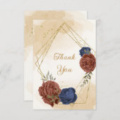 テラコッタ海軍ブルーフローラ結婚グリーン サンキューカード (正面/裏面)
