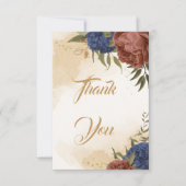 テラコッタ海軍ブルーフローラ結婚グリーン サンキューカード (正面)