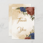 テラコッタ海軍ブルーフローラ結婚グリーン サンキューカード (正面/裏面)