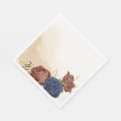 テラコッタ海軍ブルーフローラ結婚グリーン スタンダードランチョンナプキン (角)