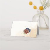 テラコッタ海軍ブルーフローラ結婚グリーン プレイスカード (裏面)