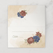 テラコッタ海軍ブルーフローラ結婚グリーン プレイスカード (外部開封)