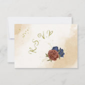 テラコッタ海軍ブルーフローラ結婚グリーン 出欠カード (裏面)