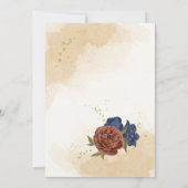 テラコッタ海軍ブルーフローラ結婚グリーン 招待状 (裏面)