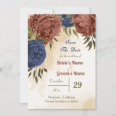 テラコッタ海軍ブルーフローラ緑 セーブザデート (正面)