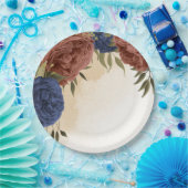 テラコッタ海軍ブルーフローラ緑 ペーパープレート (パーティー)