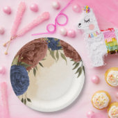 テラコッタ海軍ブルーフローラ緑 ペーパープレート (パーティー)