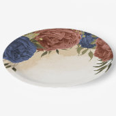 テラコッタ海軍ブルーフローラ緑 ペーパープレート (アングル)