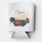 テラコッタ海軍ブルーフローラ緑 缶クーラー (正面)