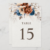 テラコッタ海軍ブルー素朴テーブル番号カード 招待状 (正面/裏面)