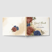 テラコッタ海軍ブルー結婚フローラ ゲストブック (全面)