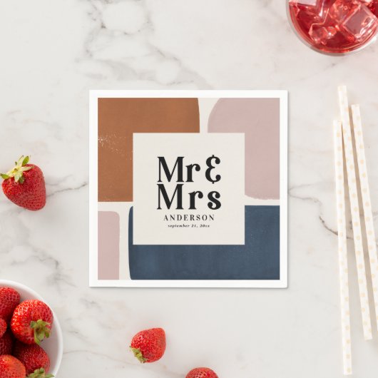 テラコッタ海軍ミスター・アンド・ミセス・パイモダンンター結婚リー スタンダードカクテルナプキン (インサイチュ)