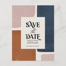 テラコッタ海軍モダン抽象芸術タイポグラフィ発表 案内ポストカード