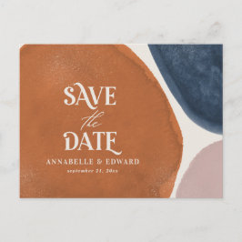 テラコッタ海軍モダン抽象芸術タイポグラフィ 案内ポストカード