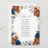 テラコッタ海軍結婚ブルーのテーブル座席表 招待状 (裏面)