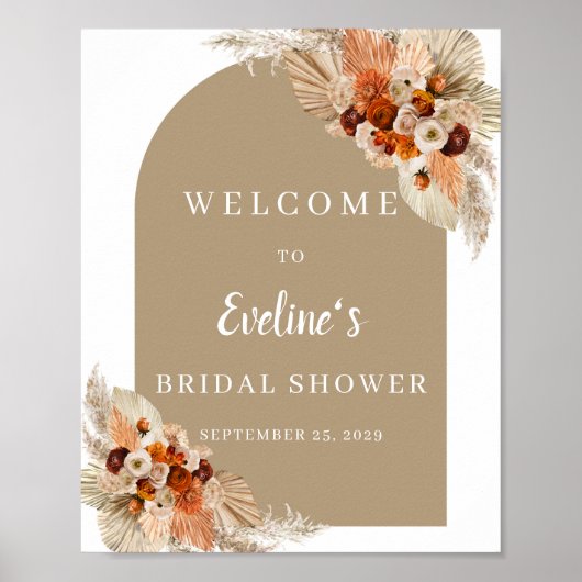 テラコッタ焼きオレンジのバーガンディboho歓迎サイン ポスター (正面)