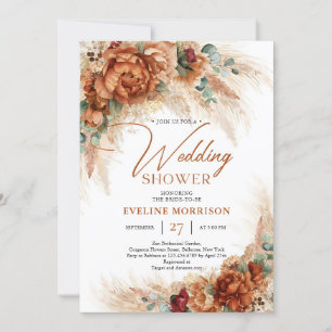 テラコッタ焼きオレンジパンパスパームウェディングシャワー 招待状