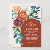 テラコッタ焼けオレンジフローラ秋の結婚式 招待状 (正面)