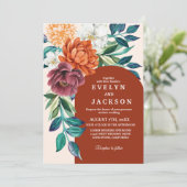 テラコッタ焼けオレンジフローラ秋の結婚式 招待状 (スタンド正面)