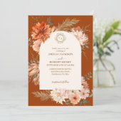 テラコッタ焼けオレンジフローラ秋の結婚式 招待状 (スタンド正面)