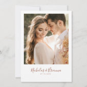 テラコッタ焼けオレンジ結婚ミニマル写真 招待状 (裏面)