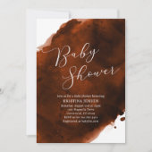 テラコッタ焼けオレンジ色の水色ベビーシャワー 招待状 (正面)