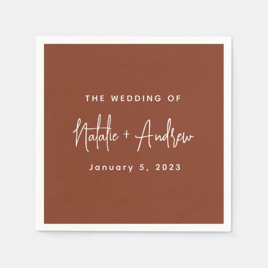 テラコッタ燃えたアンバークラシックのスクリプ結婚ト スタンダードカクテルナプキン (正面)