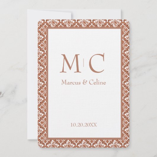 テラコッタ燃えたオレンジ色のタイルの結婚式の招待 招待状 (正面)