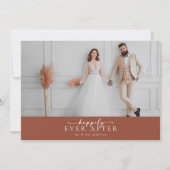 テラコッタ燃えたオレンジ色の写真結婚の写真 サンキューカード (正面)