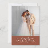 テラコッタ燃えたオレンジ色の写真結婚の写真 サンキューカード (正面)