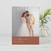 テラコッタ燃えたオレンジ色の写真結婚の写真 サンキューカード (スタンド正面)