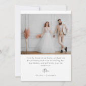 テラコッタ燃えたオレンジ色の写真結婚の写真 サンキューカード (裏面)