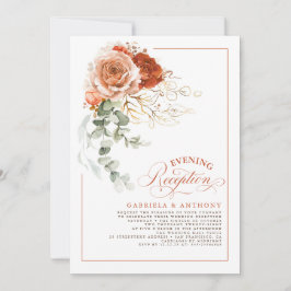 テラコッタ燃えたオレンジ色の花の結婚披露宴 招待状