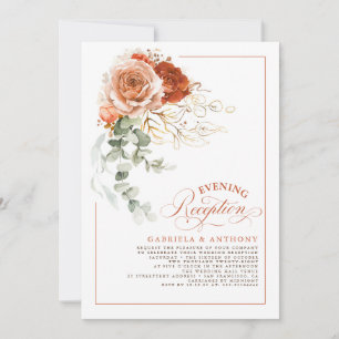 テラコッタ燃えたオレンジ色の花の結婚披露宴 招待状