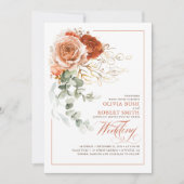 テラコッタ燃えたオレンジ色の花ユーカリ結婚プス 招待状 (正面)