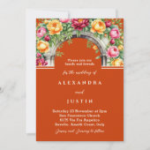 テラコッタ牡丹バラフローラアーチ結婚ーズ 招待状 (正面)