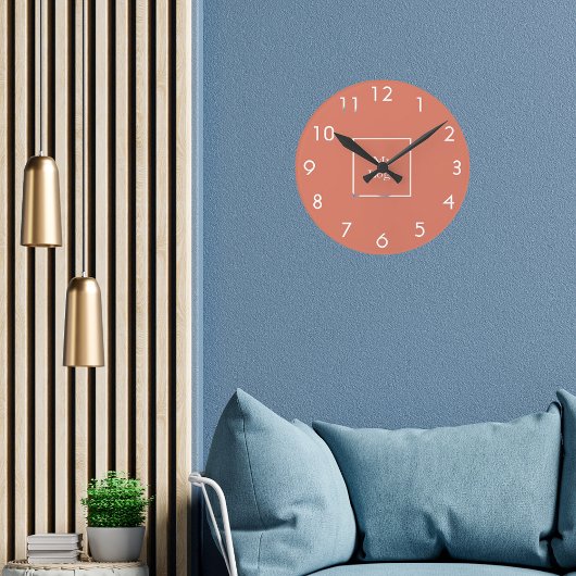 テラコッタ白いビジネスのロゴ ラウンド壁時計