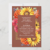 テラコッタ秋の水カラーフローラQRコード 招待状 (正面)