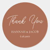 テラコッタ秋の結婚式サンキューフェイスステッカー ラウンドシール (正面)