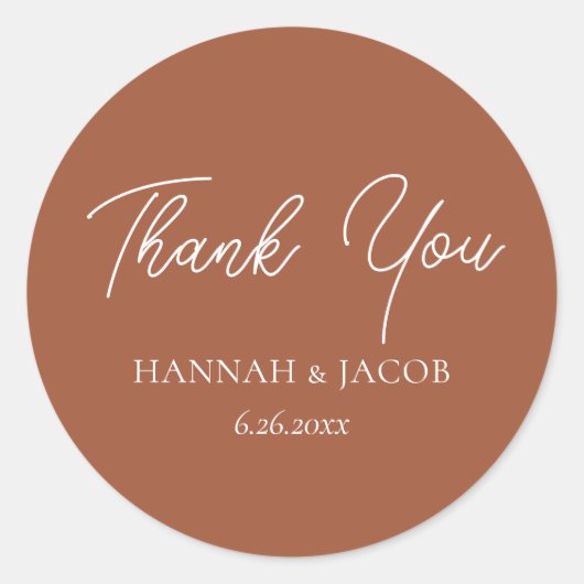 テラコッタ秋の結婚式サンキューフェイスステッカー ラウンドシール (正面)