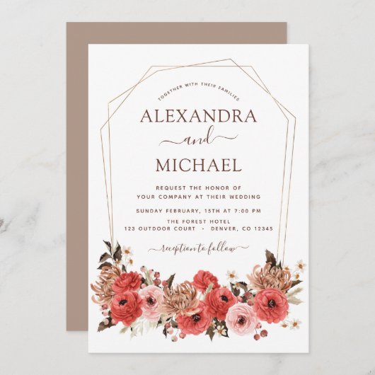 テラコッタ秋の結婚式フローラ秋 招待状 (正面/裏面)