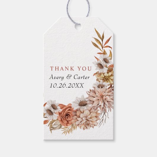 テラコッタ秋の花と葉秋の結婚式 ギフトタグ (正面)