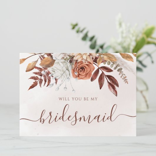 テラコッタ秋の葉の花の花嫁の提案 招待状 (スタンド正面)