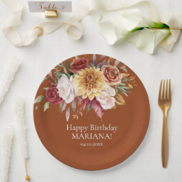 テラコッタ秋の葉の花の誕生日パーティー ペーパープレート