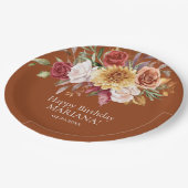 テラコッタ秋の葉の花の誕生日パーティー ペーパープレート (アングル)