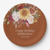 テラコッタ秋の葉の花の誕生日パーティー ペーパープレート (正面)